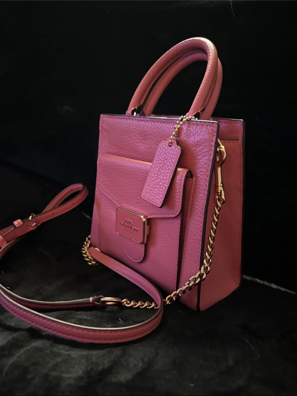 Coach Mini Pepper Crossbody deep mauve Pink pebbled leather